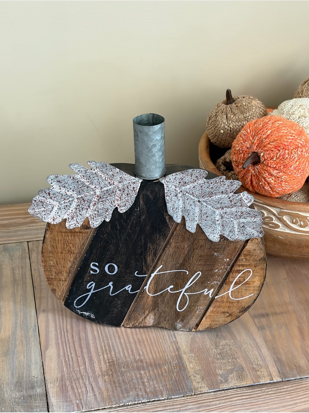 Rustic Wooden 'So Grateful' Fall Pumpkin Decor 🍂